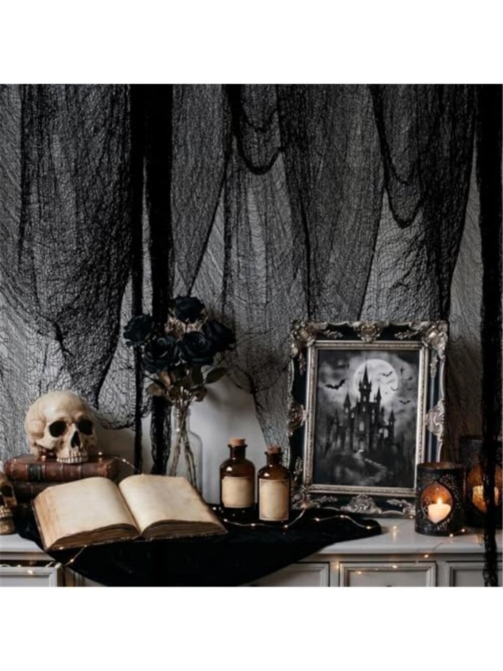 Halloween Black Creepy Cloth 80 × 200 Inch Giant Spooky Cheesecloth Halloween - Picture 2 of 6